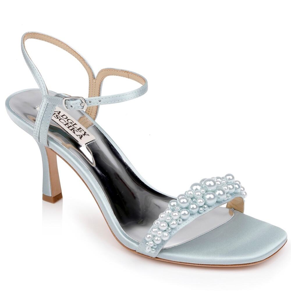 Badgley Mischka Caitlyn Pearly Satin Ankle-Strap Sandals Size 7